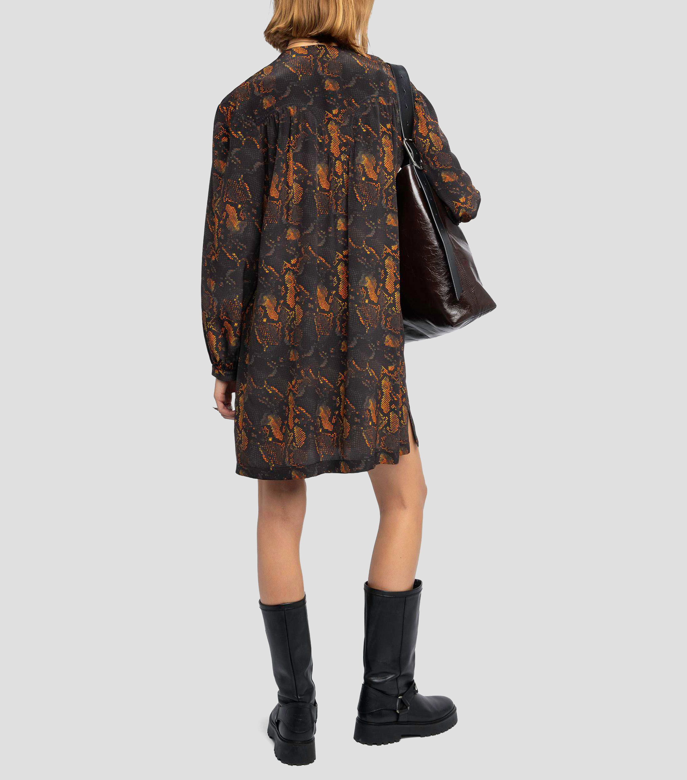 Vestido corto de manga larga estampado Mujer